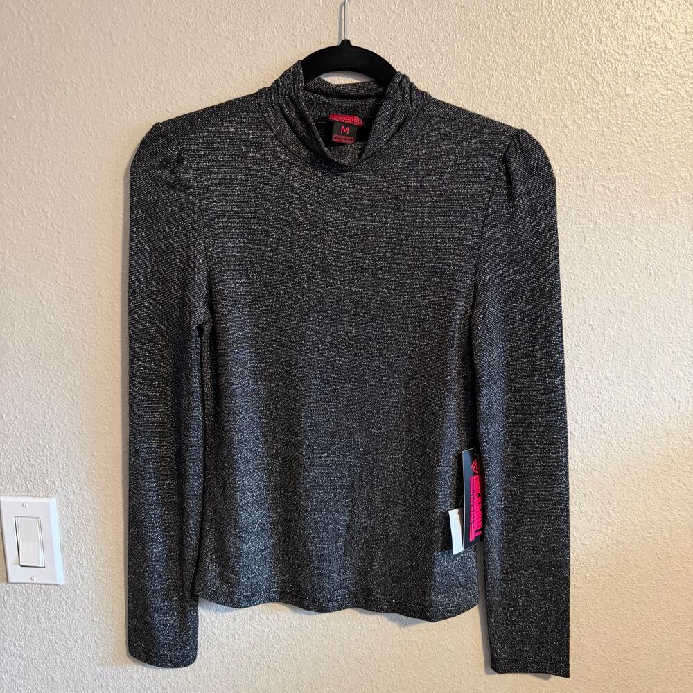 NWT Rock & Roll Cowgirl Black and Silver Shimmer Turtleneck Layering Shirt Sz M